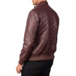 Maroon Moda Leather Bomber Jacket Side Back View