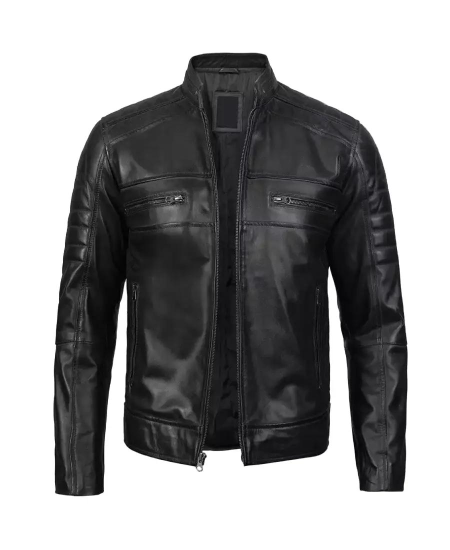 Trendy Mens Classic Black Cafe Racer Leather Jacket Trendy Mens Classic Black Cafe Racer Leather Jacket