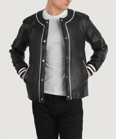 Willis Black Leather Varsity Jacket Front