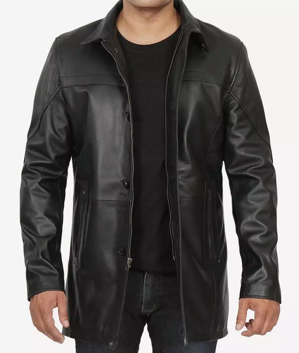 Trendy-Bristol-Mens-Black-Leather-Car-Coat.jpg Bristol Mens Black Leather Front