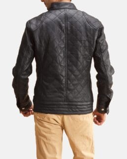 Henry Quilted Black Leather Jacket Back View