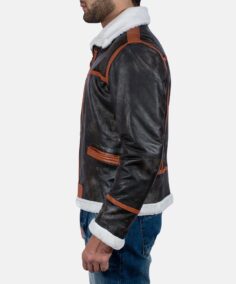 Alpine Brown Fur Leather Jacket Side