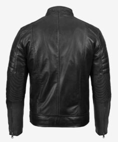 Classic Black Cafe Racer Leather Jacket Back