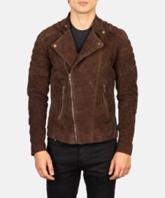 Faisor Mocha Suede Biker Jacket Front