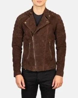 Faisor Mocha Suede Biker Jacket Front