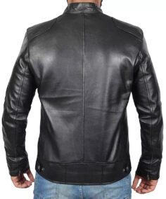 Men's Black Leather Lambskin Cafe Racer Jacket Back View