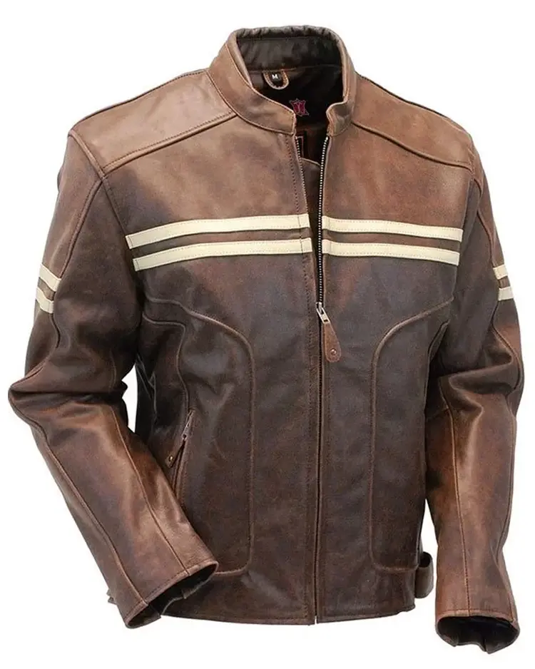 Double Striped Wolverine Biker Jacket Front Double Stripe Leather Biker Jacket - Image 1