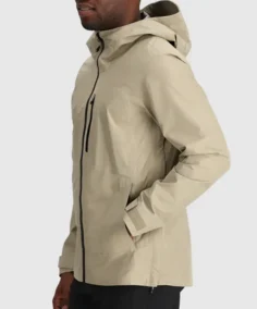 Khaki Hooded Stretch Rain Jacket Side