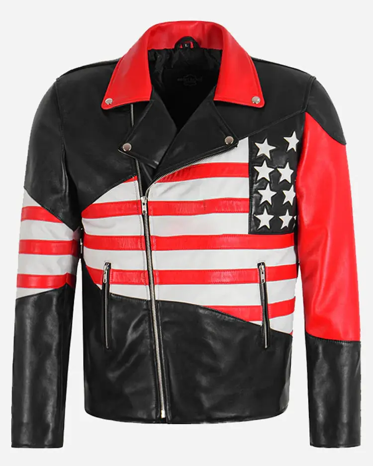 Draper American Flag Biker Leather Jacket Draper American Flag Biker Leather Jacket