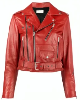 E! News Daryn Carp Red Leather Moto Jacket For Men And Women