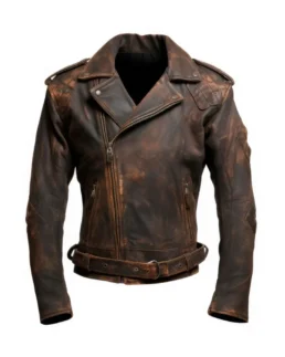 Mens Distressed Coat Zipper Collar Lapel Leather Jackets