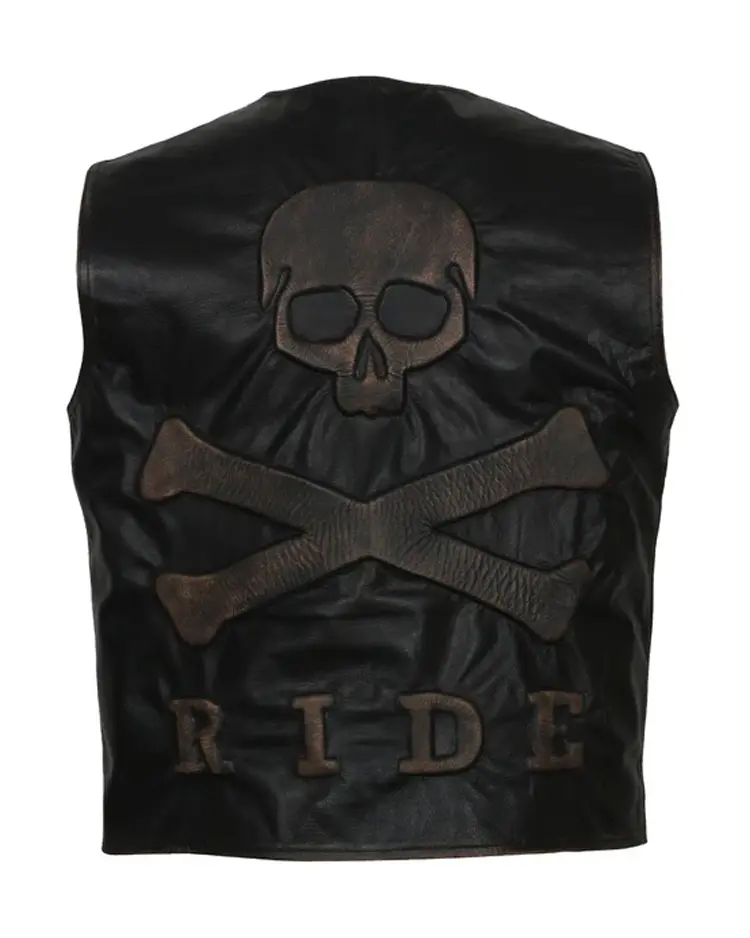 Skull And Crossbones Black Leather Biker Vest Skull And Crossbones Black Leather Biker Vest