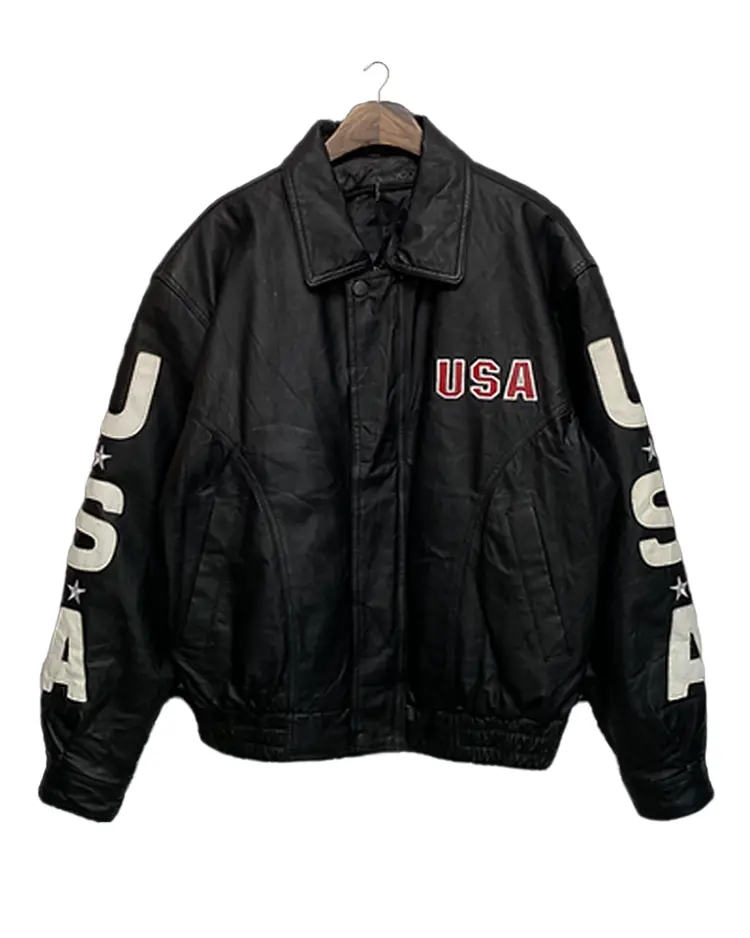 Vintage 90S Marco Bassi Usa Leather Bomber Jacket Front Buttoned Up Vintage 90S Marco Bassi Usa Leather Bomber Jacket - Image 1