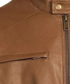 Roundtree & Yorke Faux Leather Cognac Moto Jacket pocket