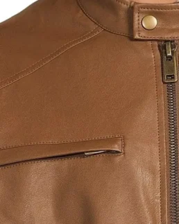 Roundtree & Yorke Faux Leather Cognac Moto Jacket pocket