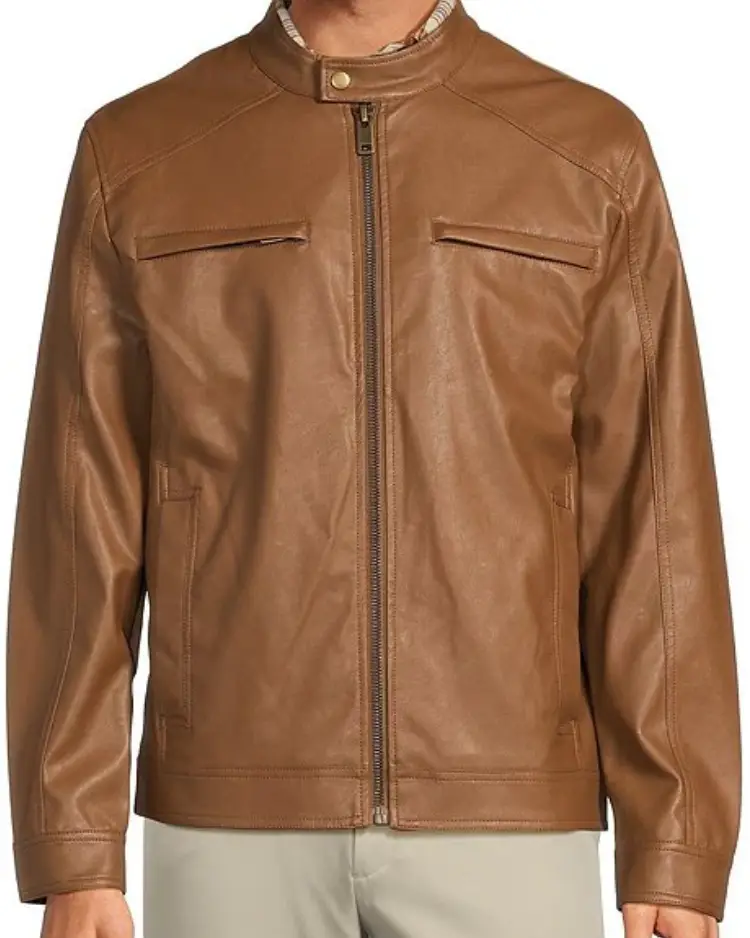 Roundtree &Amp;Amp; Yorke Faux Leather Cognac Moto Jacket Roundtree &Amp;Amp; Yorke Faux Leather Cognac Moto Jacket