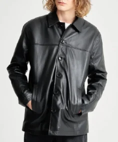 Men's Black Leather Reefer Jacket