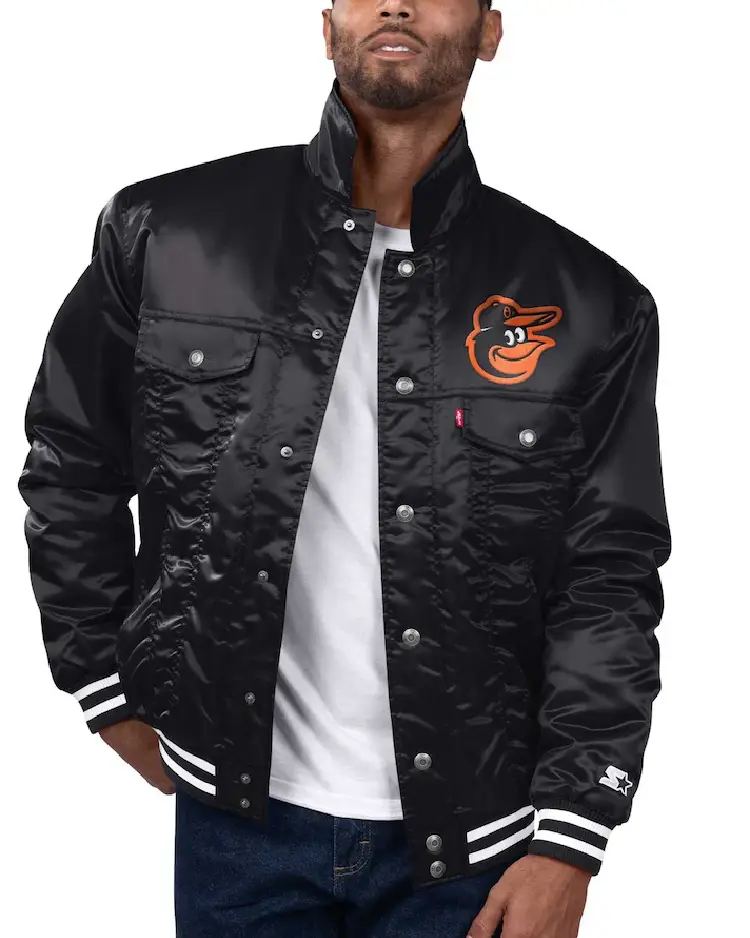 Mlb Baltimore Orioles Black Trucker Satin Jacket Mlb Baltimore Orioles Black Trucker Satin Jacket