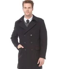 Men's Grey Long Reefer Jacket