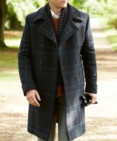 Men's Charcoal Check Wool Reefer Coat