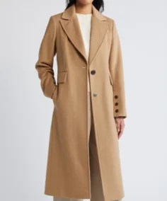 Single Breasted Wool Blend Reefer Coat front view