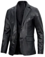 men's real lambskin black leather blazer jacket side view