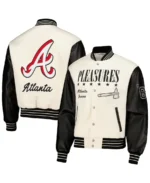 MLB Atlanta Braves PLEASURES Varsity Jacket front and back- Trendy Leather Jacket