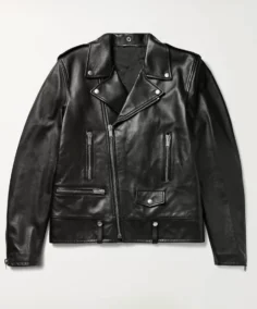Black Biker Notch Collar Leather Jacket - Trendy Leather Jackets