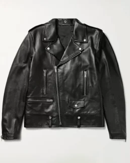 Black Biker Notch Collar Leather Jacket - Trendy Leather Jackets