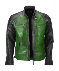 Black & Green Men Biker Leather Jacket - Trendy Leather Jackets