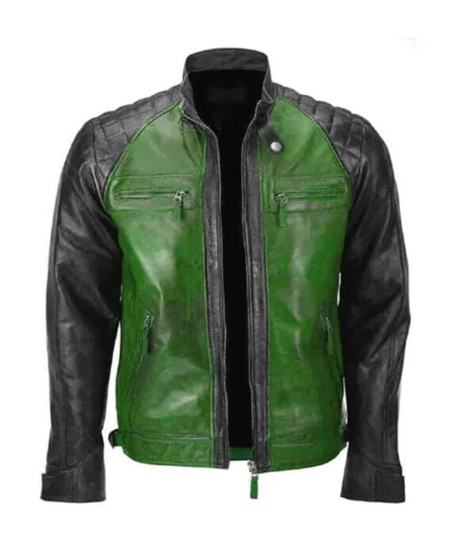 Black &Amp;Amp; Green Men Biker Leather Jacket Black &Amp;Amp; Green Men Biker Leather Jacket - Trendy Leather Jackets