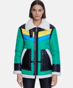 Furniq UK Cracked Green and Black Fur Jacket - Trendy Leather Jackets