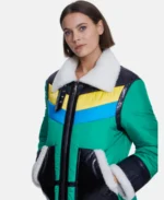 Furniq UK Cracked Green and Black Fur Jacket Front - Trendy Leather Jackets