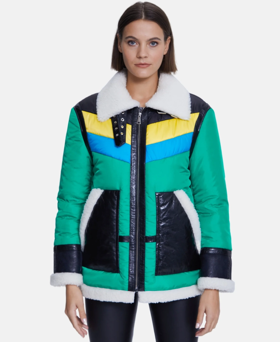 Furniq Uk Cracked Green And Black Fur Jacket Furniq Uk Cracked Green And Black Fur Jacket - Trendy Leather Jackets