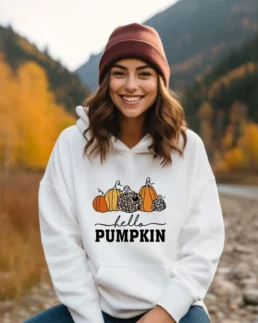 Hello Pumpkin Thanksgiving Hoodie White - Trendy Leather Jackets