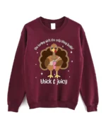 Lookin Thick and Juicy Thanksgiving Turkey Sweatshirt Maroon - Trendy Leather Jackets