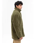 Men's Oversized Sherpa Olive Jacket Side View - Trendy Leather Jackets