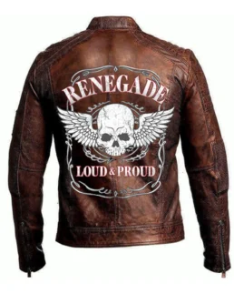 Men's Renegade Racer Loud & Proud Brown Leather Jacket - Trendy Leather Jackets