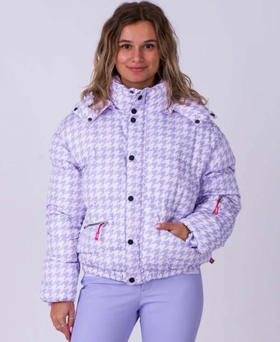 Purple Houndstooth Chic Puffer Jacket Purple Houndstooth Chic Puffer Jacket - Trendy Leather Jackets