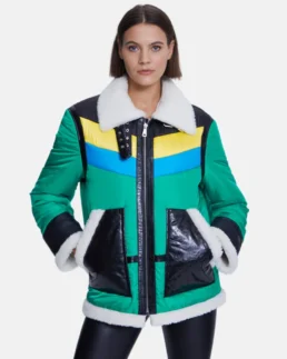 Shop Furniq UK Cracked Green and Black Fur Jacket For Unisex On Sale - Trendy Leather Jackets