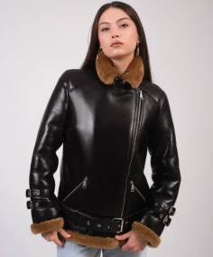 Shop Women's Black And Brown Leather Shearling Jacket - Trendy Leather Jackets