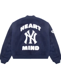 Shop NY Yankees Heart & Mind Wool Bomber Jacket For Men And Women On Sale - Trendy Leather Jackets