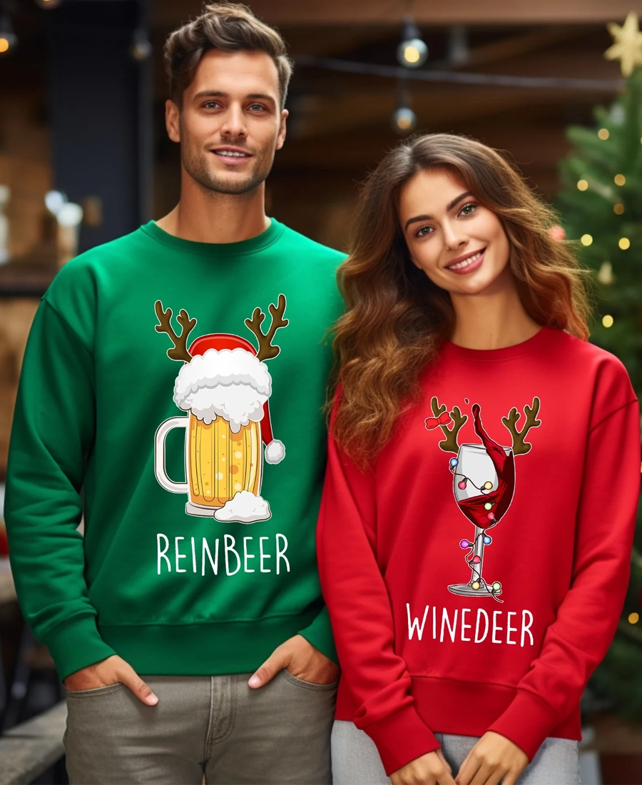 Winedeer Reindeer Christmas Sweatshirts Red &Amp;Amp; Green Winedeer Reindeer Christmas Sweatshirts Red &Amp;Amp; Green - Trendy Leather Jackets