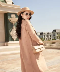 Double Breasted Long Wool Coat Light Brown Side - Trendy Leather Jackets