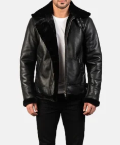 Francis B-3 Black Leather Bomber Jacket Front veiw