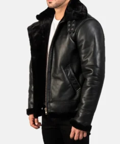 Francis B-3 Black Leather Bomber Jacket site veiw