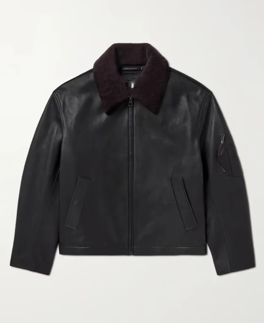 Loewe Appliqued Shearling Trimmed Black Leather Jacket Loewe Appliqued Shearling Trimmed Black Leather Jacket - Trendy Leather Jackets