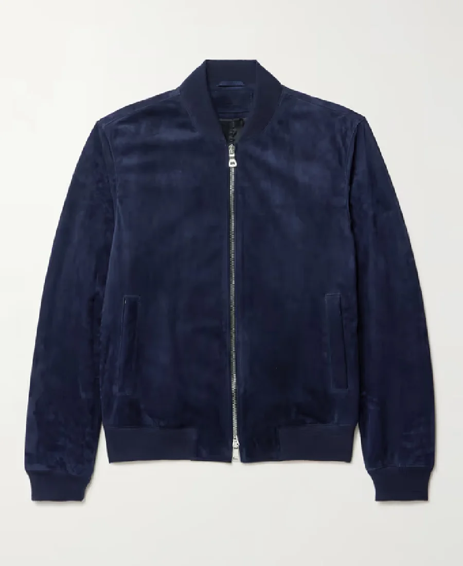 Mr P Suede Bomber Blue Jacket Mr P Suede Bomber Blue Jacket - Trendy Leather Jackets