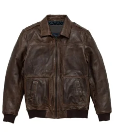 Men's A2 Aviator Cockpit Brown Bomber Leather Jacket Close Up - Trendy Leather Jackets