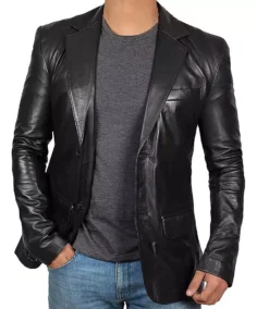 Men's Black Leather Blazer Jacket - Trendy Leather Jackets